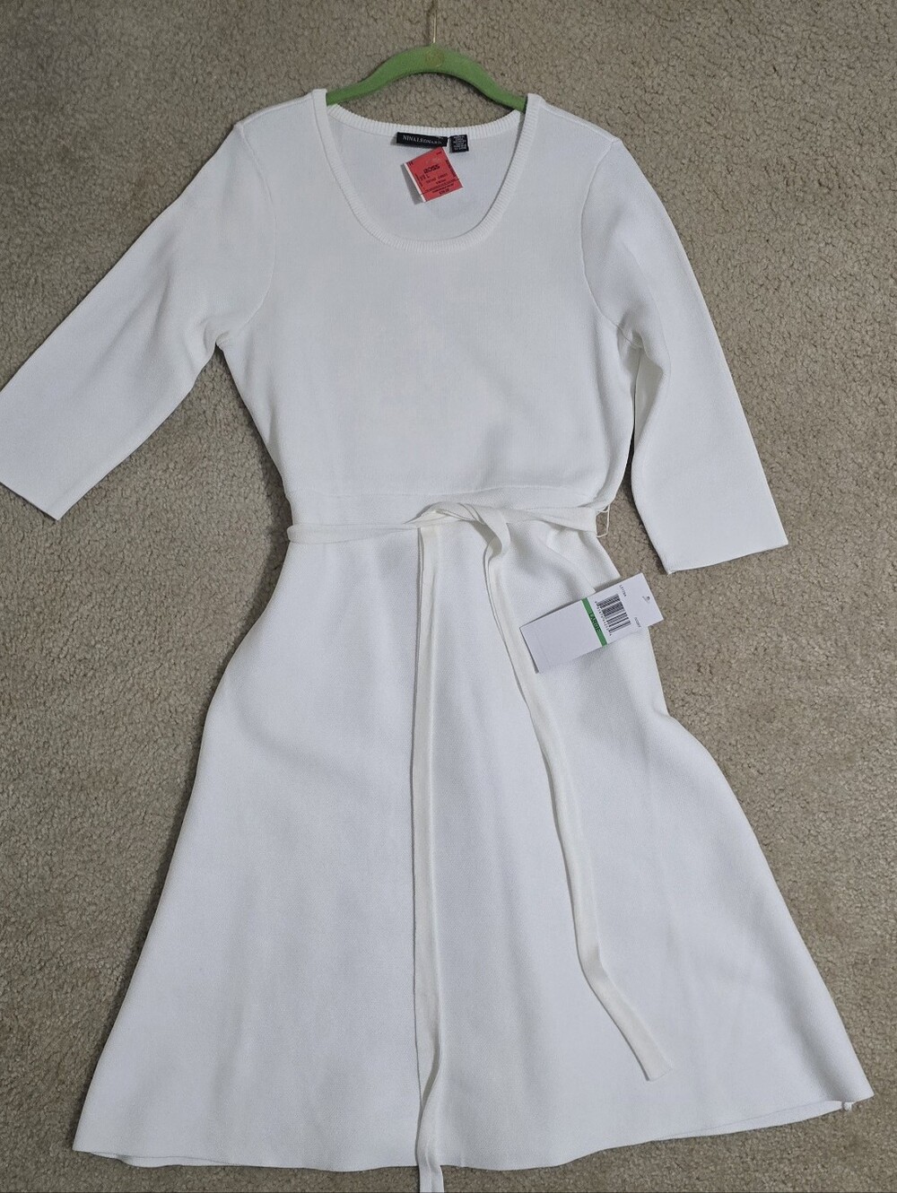 NWT Ivory Belted Knit Fit-and-Flare Dress